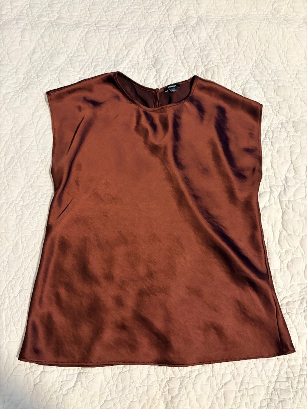 Express XS Rust Copper Satin Blouse Sleeveless Draped Career Work Top